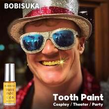Pintura negra para dientes BOBISUKA, solución profesional de maquillaje para dientes negros - segura, de secado rápido y realista, perfecta para cosplay, maquillaje de Halloween, teatro y efectos especiales (5 ml) - Dorado - Ver 3