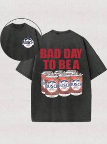 230g Double-Sided Washed, Bad Day Printed T-Shirt, High-Quality Wax Printed Cotton Retro Fashion Brand T-Shirt, Men's T-Shirt, Beach Essential, Summer T-Shirt, Holiday Gift, Perfect Gift