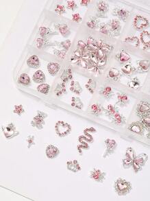 1box Cute Nail Drill Pink Heart Magic Wand Nail Jewelry Sets - Nail Art Jewelry Sets And Nail Technique Supplies That Nail Artists Must Have For Women And Girls Diy Glamorous Nail Art Decorations, Explore The Charm Of Nails