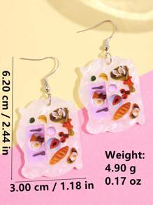 1 Pair Fashionable Cute Creative White Pearly Acrylic Bread/Breakfast Food Design Earrings, Versatile For Daily Wear, Holidays & Parties