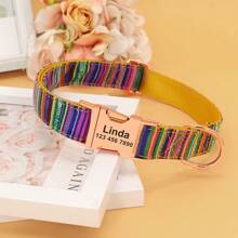 Collar personalizado para perros de nailon suave a rayas con placa de identificación grabada, collar de mascota ajustable y antiextravío