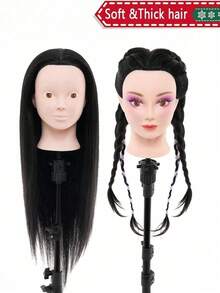 26英寸发型训练头模，美容院模特头，合成直发训练头，美容院造型模特头，编发卷发剪发练习娃娃头，圣诞节 - 黑色 - 查看 18