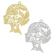 2pcs Fashionable 304 Stainless Steel Gold/Silver Plant & Flower Pattern Pendant, Vacuum Electroplated Durable Craft, Suitable For Necklace, Earrings, DIY Jewelry Making