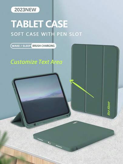 1 pieza Funda personalizable de tableta de triple pliegue con ranura para bolígrafo, verde medianoche, apta para iPad Mini4/Mini5/Mini6/Mini7/Air/Air2/9.7/10.2/10.5/Air4/Air5/10.9/Pro 11 pulgadas/10.ª generación/Air 11 pulgadas (M3) 2025/iPad (A16) 11 pulgadas 11.ª generación 2025, soporte ajustable de triple pliegue, ranura integrada para bolígrafo, protección de borde suave de TPU, activación/suspensión magnética automática, diseño sencillo/casual/personalizado/premium/creativo (bolígrafo no incluido)