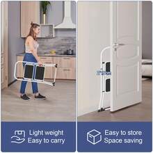 LILIIN Folding Stepladder - 2/3/4 Steps, Stepladder With Wide Pedals, Steel Construction, Anti-Slip Feet, Load Capacity Up To 150 Kg, Folding Ladder For Home, Warehouse, Garage, Space-Saving, Black And White - Black and White - View 6