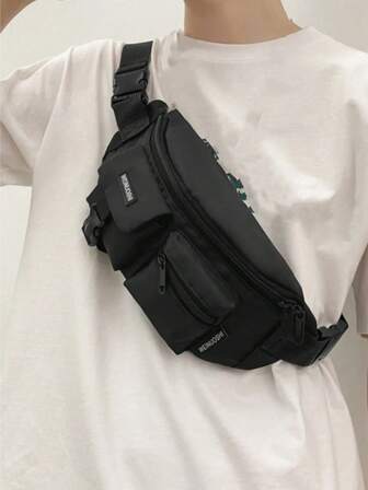 Minimalist Solid Color Men's Waist Bag, Suitable For Daily Commute And Travel