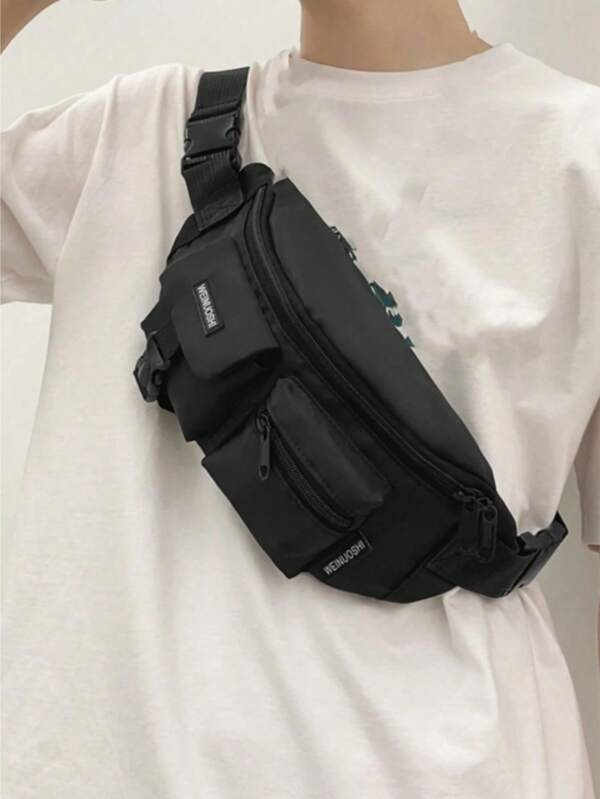 Minimalist Solid Color Men's Waist Bag, Suitable For Commute And Travel
