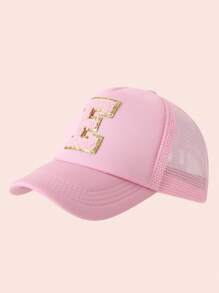 1 pièce Casquette en maille avec impression de 26 lettres rose pour enfant, casquette de baseball unisexe pour bébé avec visière, convient aux activités extérieures et à l'usage quotidien, protection solaire