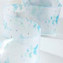 水钻雪纺丝带领结发饰，花店花束包装材料丝滑雪纱丝带带银点情人节