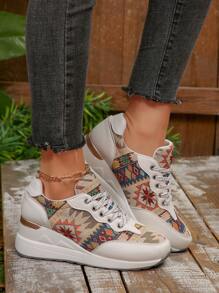 New Bohemian Outdoor Casual Shoes, Breathable Platform Wedges Sneakers For Plus Size Women, Spring & Autumn