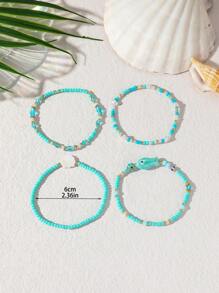 Set de 4 piezas de pulseras trenzadas con cuentas de conchas naturales y cerámica de peces en estilo vintage, aptas para mujer para uso diario, vacaciones y surf