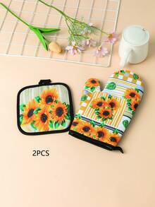 2pcs Sunflower Pattern Kitchen Oven Mitts & Pot Holders Set, Baking And Cooking Accessories - Sunflower - View 10