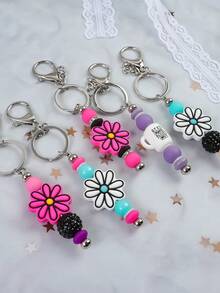 1 件夏日清新粉色和白色花卉硅胶水晶球、仿珍珠圈、可拆卸钥匙扣、包包吊坠、防丢失钥匙扣、送给朋友、家人、女朋友的礼物、汽车配件包包饰品 - 彩色 - 查看 1