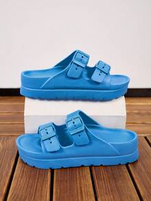 Novas sandálias da moda para mulheres, adequadas para ambientes internos e externos, material EVA confortável, leves e macios, sola grossa, antiderrapante e durável, adequadas para deslocamento do trabalho, praia, caminhada - Azul celeste - Ver 3