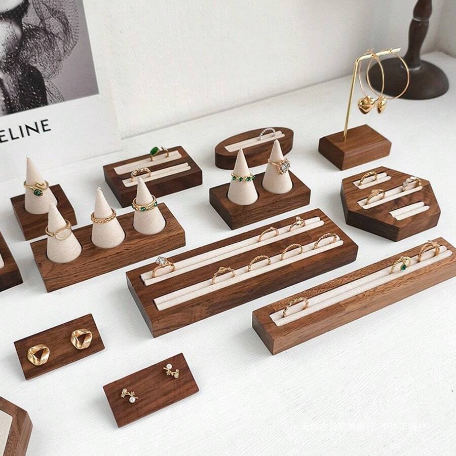 1 buah Tempat Penyimpanan dan Pajangan Perhiasan Berbentuk Jari/Heksagonal dari Kayu Walnut, Cocok untuk Cincin Pertunangan, Hadiah untuk Pacar, untuk Wanita, Organizer Penyimpanan, Perlengkapan Perjalanan dan Liburan, Dekorasi Musim Gugur, Halloween, Dekorasi Ruangan - MultiWarna - View 1
