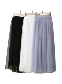 Black/White High Waist Tulle Skirt - 90cm Layered Net Underskirt With Lace Trim, Fluffy Tutu Skirt For Wedding Bridesmaid Cosplay Party Performance (L Size)