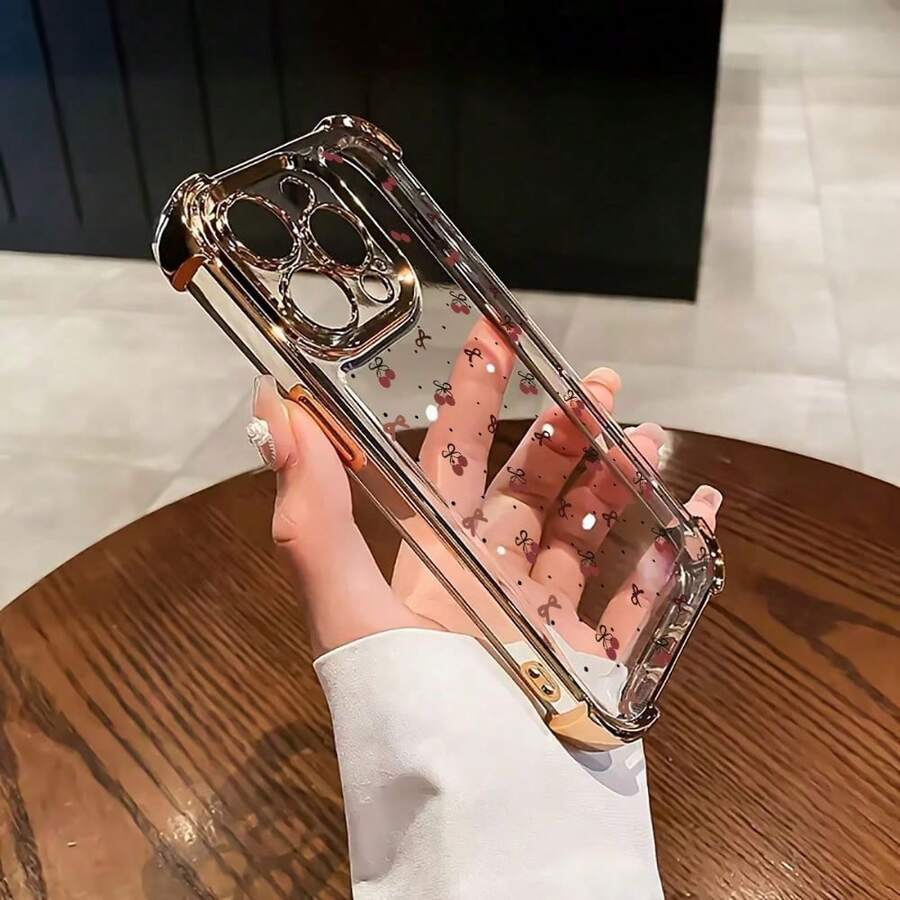 Suitable For IPhone 16 15 14 13 12 11 Pro Max Full Screen Small Cherry Design Pattern Mobile Phone Case, Unique, Good Choice For Men's Girlfriend Gifts. - 金色 - 查看 1