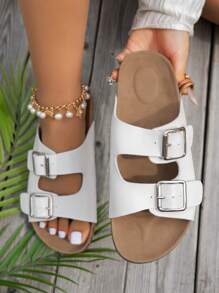 Women's Retro Open-Toe Sandals, Fashionable Double-Button Breathable Beach Sandals With Adjustable Laces, Suitable For Both Indoor And Outdoor Wear Classic Sandals - White - View 15