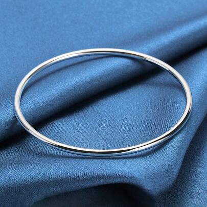 Elegante 925er Sterling Silber 3mm Solid glatte Armreifen, modernes einfaches Design Armband für Frauen und Mädchen, Alltagsmode, Geschenke zu Feiertagen
