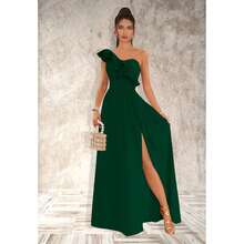 Liso    Elegante  Casual    Abertura alta  Volante    Boda  Formal y de noche  Modelo Hawlita Marca Dulccinea - Verde Botella - Ver 1