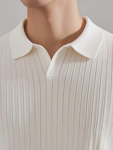 GRDR 男士宽松薄款罗纹领针织Polo衫，短袖，夏季 - 白色 - 查看 6