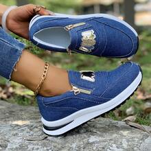 Zapatos deportivos casuales de mujer con cordones al estilo bohemio y preppy, suela gruesa con cuña, cremallera lateral, zapatillas de moda - Azul - Ver 5