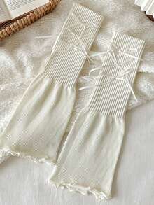 2025新款夏季薄款针织宽腿套，蝴蝶结叠穿腿套，夏季小腿套，Y2K风格，舒适保暖