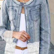 Fashionable Women's Jacket, Elegant Lace Stitching, Beaded Design Women's Casual Jacket, Spring And Autumn Daily Wear - Blue - View 2