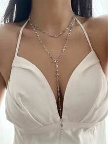 1pc Fashionable Zirconia Chain Y-Shaped Necklace, Suitable For Travel, Date, Party