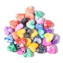 30 piezas/Paquete Cuentas de resina con forma de corazón y agujero grande de estilo pintura al óleo asimétrica y vintage, colores aleatorios, suministros de manualidades y joyería DIY para hacer pulseras, collares y colgantes