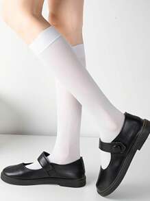 1/2 paire de chaussettes mi-longues ajustées de couleur unie, style scolaire JK, chaussettes de sport, convenant pour une utilisation quotidienne