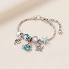 1 件海洋风格项链，带鱼尾、贝壳、海龟、海星、珍珠美人鱼尾巴、可调节铜手链，适合女性、海滩派对、度假和日常佩戴，馈赠佳品