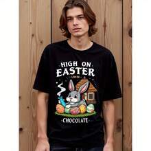 Gym Fits, Long Underwear Shirts For Men, High On Easter, Low On Chocolate Funny Bunny T-Shirts, Polyester Shirts, Mens Plain T-Shirts As Gift - Black - View 1