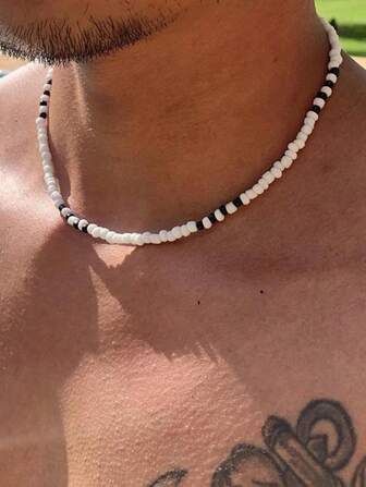 1 Collana di perline da uomo, stile spiaggia estivo surf, collana hawaiana di Miami, per vacanze