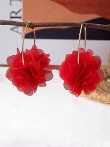 2pcs/Set Bohemian Style Red Floral Fabric Earrings, Suitable For Women's Parties And Holiday Gifts - Red - View 3
