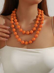 1 件波西米亚风格圆形几何亚克力珠绳结女式多层长项链，百搭礼物 - 長款打結珠子項鍊 - 查看 8