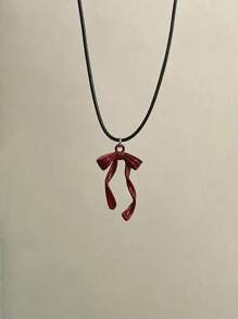 1pc Fashionable Red Bow Decor Pendant Necklace, Suitable For Ladies Daily Wear, Gift For Girlfriend/Wife On Valentine's Day, Birthday, Anniversary, Party