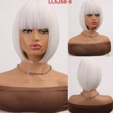 Breathable Realistic 12 Inch Bob Wig With Bangs - Short Straight Hair Wig, Suitable For Halloween Party, Women Heat-Resistant Synthetic Wig, Party, Holiday, Cosplay - Multicolor - View 14