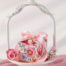 [Luxury Wedding Candy Boxes] 4/10pcs Luxury Hand-Painted Flower Theme Wedding Candy Boxes - With Exquisite Pearl Ribbons - Wedding Gifts, Birthday Party Anniversary Gift Boxes, Christmas Chocolate Biscuit Packaging Boxes - Multicolor - View 9