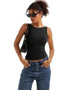 SUUKSESS Women Padded Open Back Boat Neck Tank Tops Double Lined Basic Shirts Halloween Christmas New Year - Cheetah Print - View 9