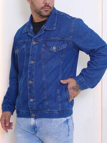 Men's Denim Jacket Men's Denim Jacket With Pockets - 普通深色洗滌 - 查看 5
