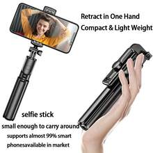 1pc Wireless Selfie Stick With Tripod, Remote Control, Phone Holder And Built-In Tripod, Suitable For Summer Vacation, Travel, Outdoor Activities, Live Streaming And Stable Recording - Matte Black - View 3