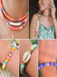 24 Farben Polymer Ton Perlen Boho Stil Freundschaftsarmband mit Anhängern, DIY Frauen Handwerks Geschenk Armband & Schmuckherstellung