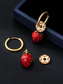 1 Paar Kupfer-Legierung Dual-Trag Makronen Serie Gold-Farbe Email Klee & Geometrische Schlaufen Mode Vielseitig DIY Ohrringe, Muttertags Geschenk