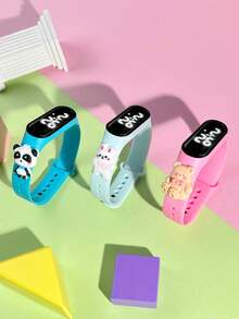 Reloj digital para niños con 3 piezas de diseños lindos de panda y conejo, pantalla de alta definición, ajuste por control táctil, correa de color refrescante lujosa, adecuado para adolescentes y niños, pulsera deportiva LED, regalo pequeño para vacaciones y cumpleaños, regalo exquisito - Multicolor - Ver 6