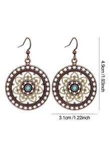 TopHanqi 1 Pair Vintage Bohemian Metal Earrings, Hollow Floral Design With Imitation Turquoise, Suitable For Women Daily Wear, Party Accessory, Commute, Street Style, Versatile, All Seasons