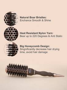 1pc Stylance Nano Ionic Ceramic Hair Salon Brush With Nylon Pins & Boar Bristle Tapered Handle For Hairstyling