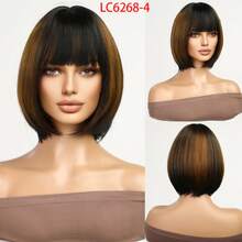 Breathable Realistic 12 Inch Bob Wig With Bangs - Short Straight Hair Wig, Suitable For Halloween Party, Women Heat-Resistant Synthetic Wig, Party, Holiday, Cosplay - Multicolor - View 15