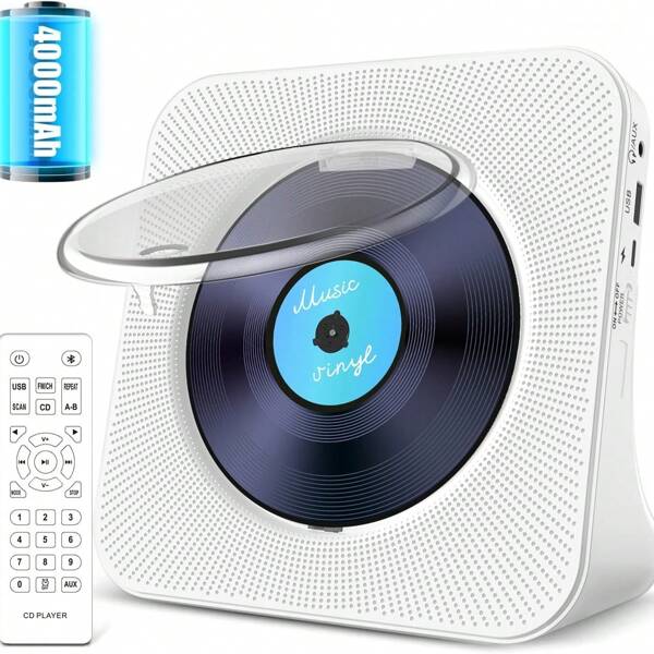 CD Player Portable Bluetooth 5.1 Desktop CD Player With HiFi Sound Speaker, Remote Control, Dust Cover, LED Display Screen, Boombox FM Radio, USB/AUX Suitable For Home Use