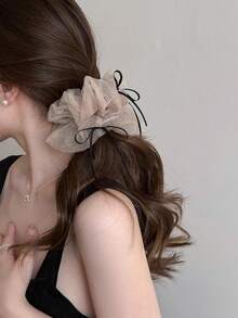 1pc Oversized Mesh Ribbon Bow Hair Scrunchie, High-End Hair Accessory, 2025 New Collection
